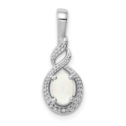 Sterling Silver Rhodium-plated Created Opal & Diam. Pendant ,