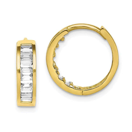 10K CZ Hinged Hoop Earrings ,