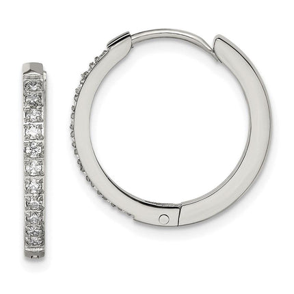 Stainless Steel Polished with Preciosa Crystal 2mm Hinged Hoop Earrings ,