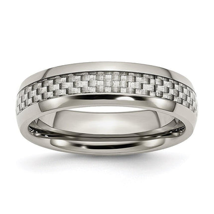 Stainless Steel Polished w/ Grey Carbon Fiber Inlay 6mm Band ,