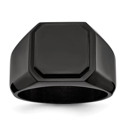 Stainless Steel Polished Black IP-plated Signet Ring ,