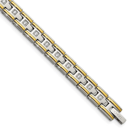 Stainless Steel Polished Yellow IP CZ 8.50in Link Bracelet ,