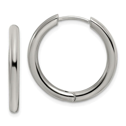 Stainless Steel Polished 3mm Hinged Hoop Earrings ,