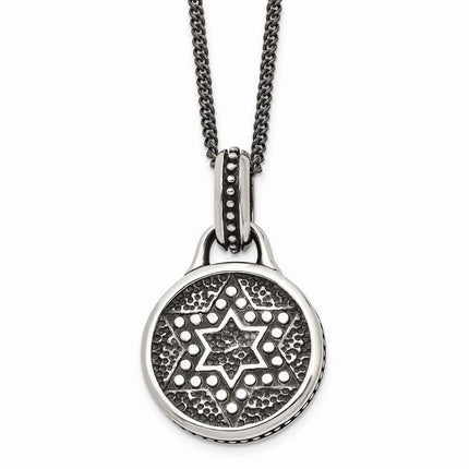 Stainless Steel Antiqued & Polished Star of David Necklace ,