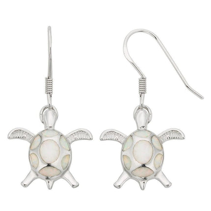 Sterling Silver White Inlay Opal Turtle Earrings ,