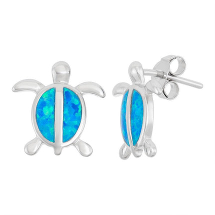 Sterling Silver Blue Inlay Opal Turtle Earrings ,