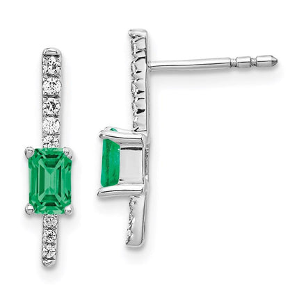 14k White Gold Diamond & Emerald Fancy Earrings ,