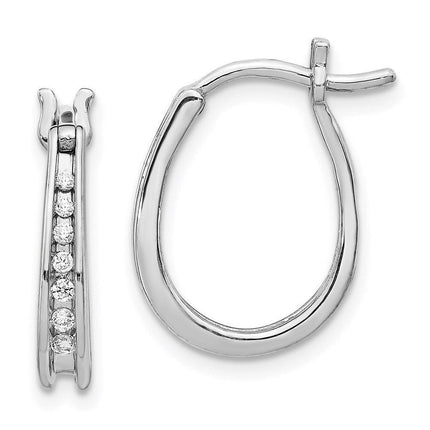 14K White Gold Diamond Hoop Earrings ,