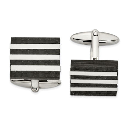 Stainless Steel Polished and Brushed Solid Carbon Fiber Cufflinks ,