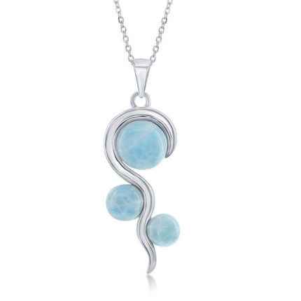 Sterling Silver Round Larimar Swirl Design Pendant ,