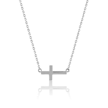 Sterling Silver Small Sideways Cross Necklace ,