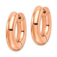 Stainless Steel Polished Rose IP-plated 5mm Hinged Hoop Earrings ,