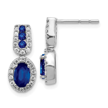 14K White Gold Diamond & Sapphire Post Earrings ,