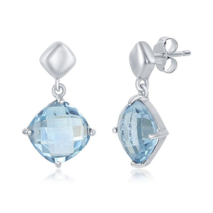 Sterling Silver Four Prong Blue Topaz Earrings ,