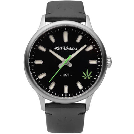 420Waldos Men's Watch - Bud Quartz Stainless Steel Case Grey Leather Strap | W1001 ,