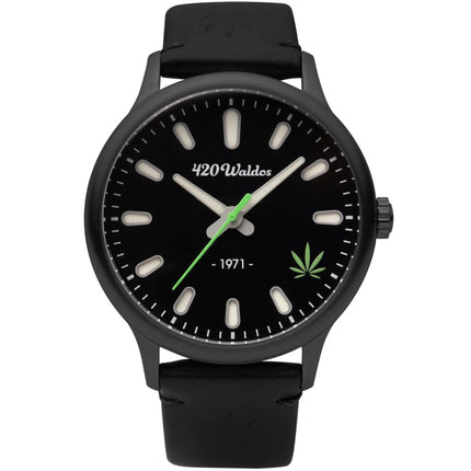 420Waldos Men's Watch - Bud Stainless Steel Case Black Genuine Leather Strap | W1003 ,