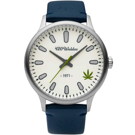420Waldos Men's Watch - Bud Stainless Steel Case Ivory Dial Dark Blue Strap | W1008 ,