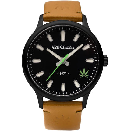 420Waldos Men's Watch - Bud Stainless Steel Case Tan Genuine Leather Strap | W1002 ,