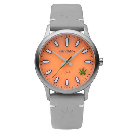 420Waldos Women's Quartz Watch - Mary Jane Orange Dial Genuine Leather Strap | W2015 ,
