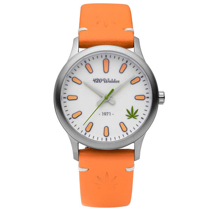 420Waldos Women's Quartz Watch - Mary Jane Orange Soft Genuine Leather Strap | W2004 ,