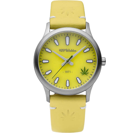 420Waldos Women's Quartz Watch - Mary Jane Yellow Dial Genuine Leather Strap | W2008 ,