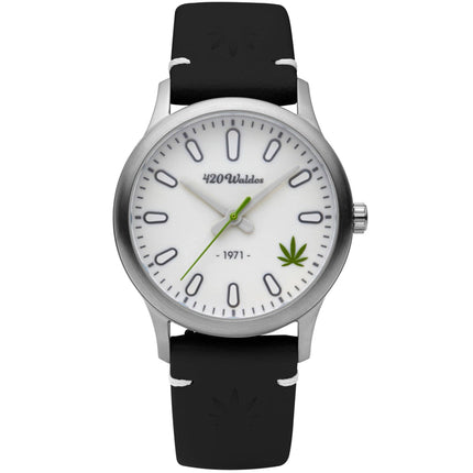420Waldos Women's Watch - MaryJane White Illuminating Dial Black Leather Strap | W2001 ,