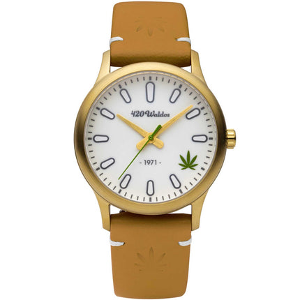 420Waldos Women's Watch - MaryJane White Illuminating Dial Brown Leather Strap | W2002 ,