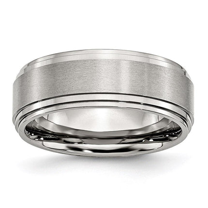 Stainless Steel Ridged Edge 8mm Brushed and Polished Band ,