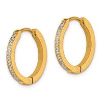 Stainless Steel Polished Yellow IP w/Preciosa Crystal Hinged Hoop Earrings ,