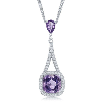 Sterling Silver Purple Amethyst Border Necklace ,