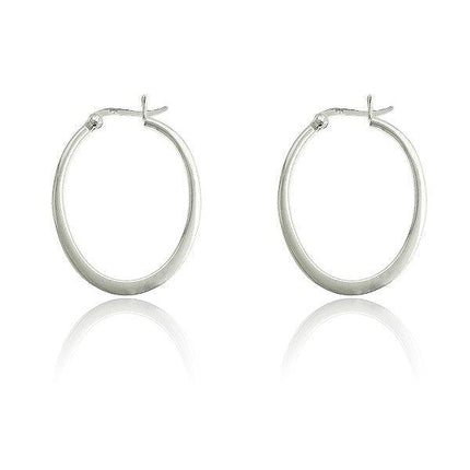Sterling Silver Flat Oval Hoop Earrings ,