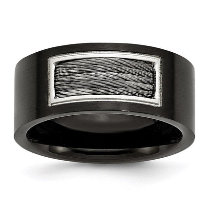 Stainless Steel Black IP- Plated with Wire Inlay Ring ,