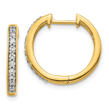 14k Yellow Gold Diamond Hoop Earrings ,