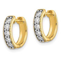 14k Yellow Gold Diamond Milgrain Hoop Earrings ,