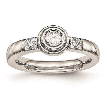 Stainless Steel Polished CZ Ring ,