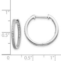 14K White Gold Polished Diamond In and Out Hinged Hoop Earrings ,
