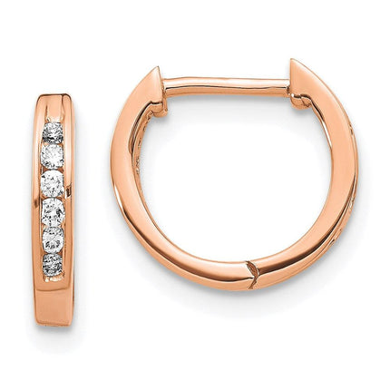14K Rose Gold Polished Diamond Hinged Hoop Earrings ,