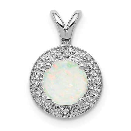Sterling Silver Rhodium-plated Diam. & Created Opal Pendant ,