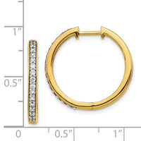 14k Yellow Gold Diamond Hoop Earrings ,