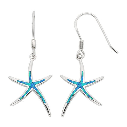 Sterling Silver Blue Inlay Opal Starfish Earrings ,