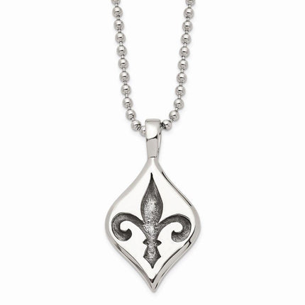 Stainless Steel Antiqued & Polished Fleur de lis Necklace ,