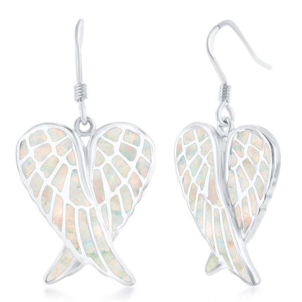 Sterling Silver White Inlay Angel Wings Earrings ,