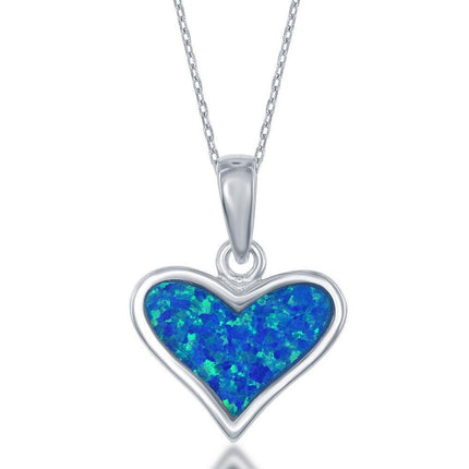 Sterling Silver Blue Inlay Opal Heart Pendant ,