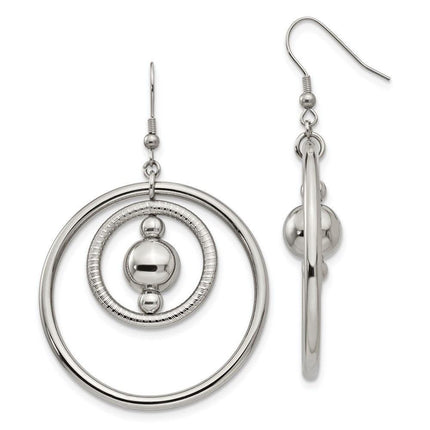 Stainless Steel Polished and Textured Shepherd Hook Earrings ,