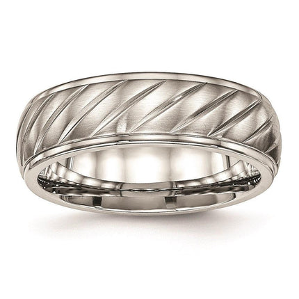 Stainless Steel Brushed and Polished Grooved Ring ,