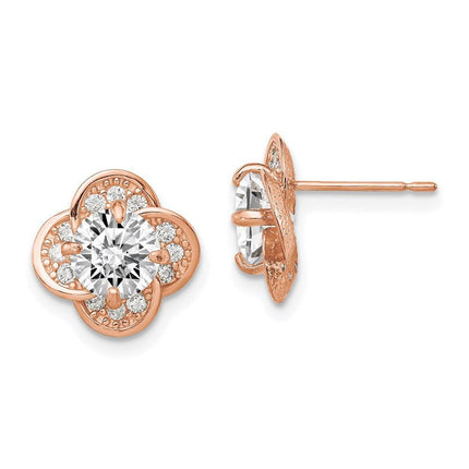10K Tiara Collection Rose Gold Polished CZ Post Earrings ,