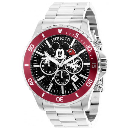 Invicta Men's Chrono Watch - Disney Black Dial Red Bezel Silver Tone Bracelet | 39047 ,