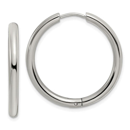 Stainless Steel Polished 3mm Hinged Hoop Earrings ,