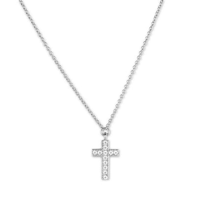 Sterling Silver Small Micro Pave Cross Necklace ,