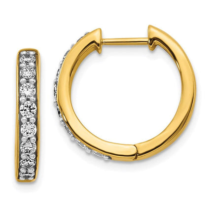 14k Yellow Gold Diamond Hoop Earrings ,